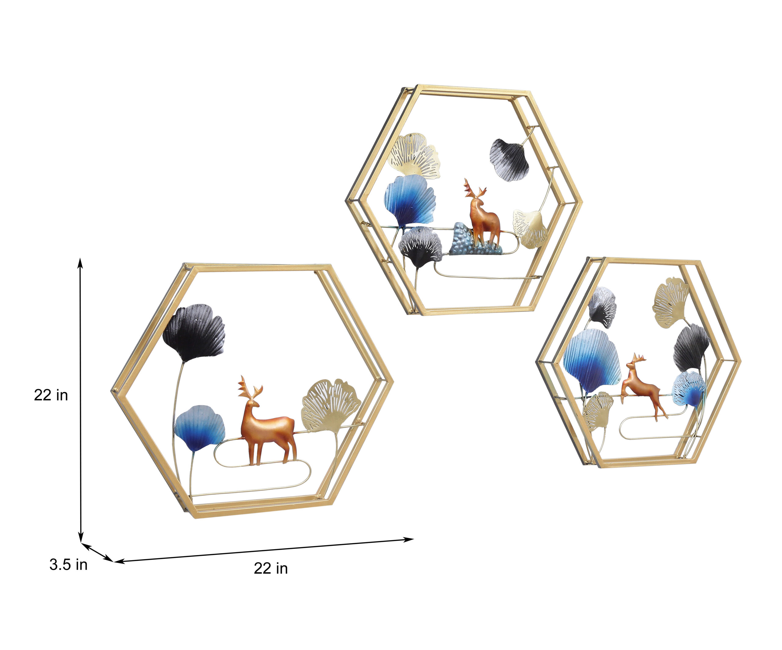Hexagon Deer Metal Wall Décor Set - Image 2