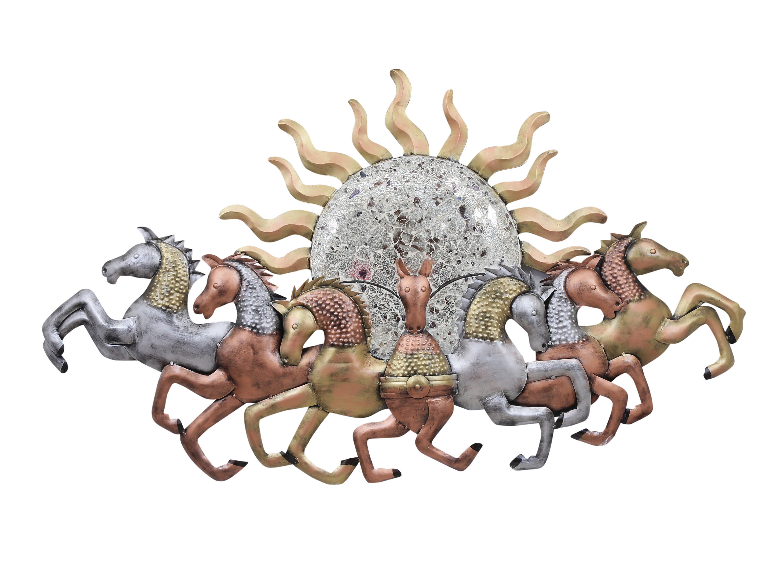 Surya Rath – Seven Horses Metal Wall Art with Illuminated Sun - Image 4