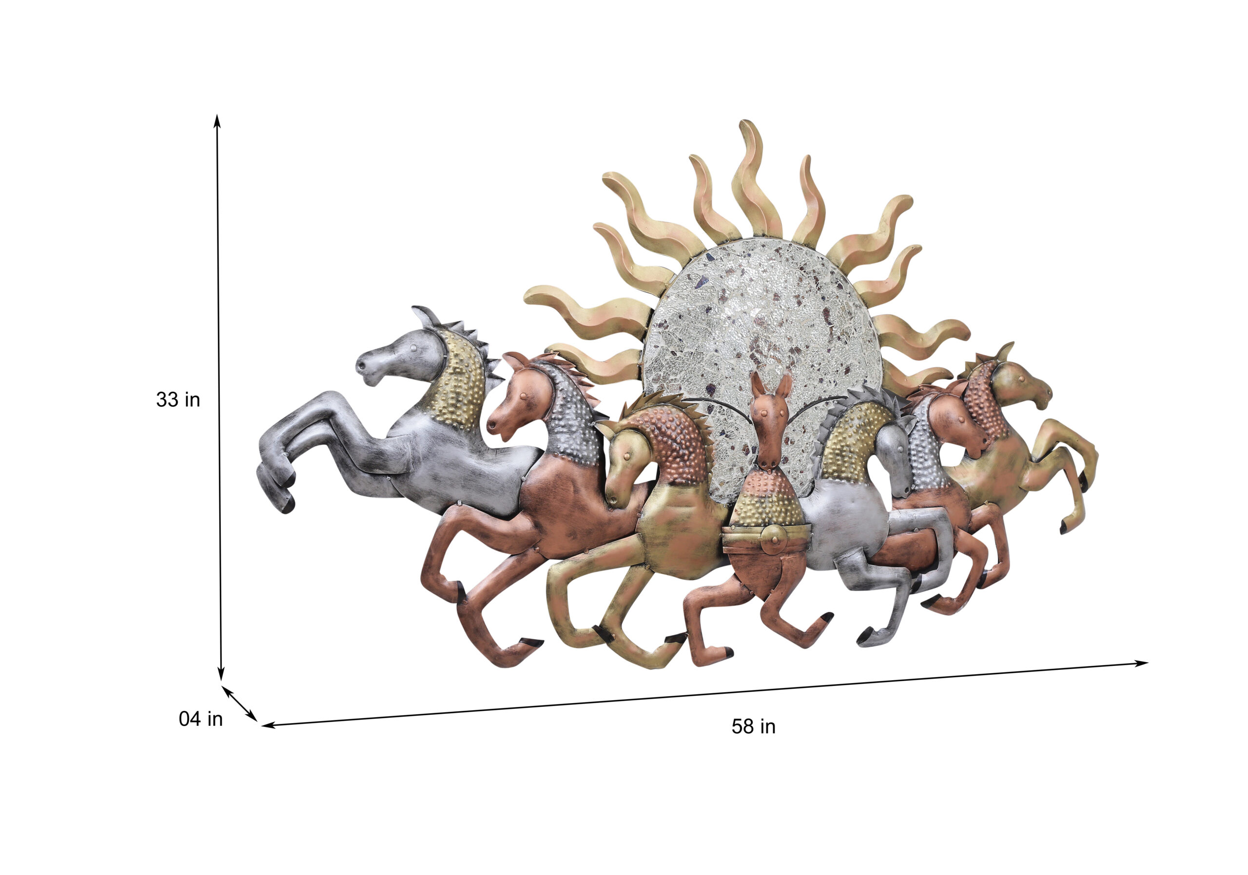 Surya Rath – Seven Horses Metal Wall Art with Illuminated Sun - Image 5