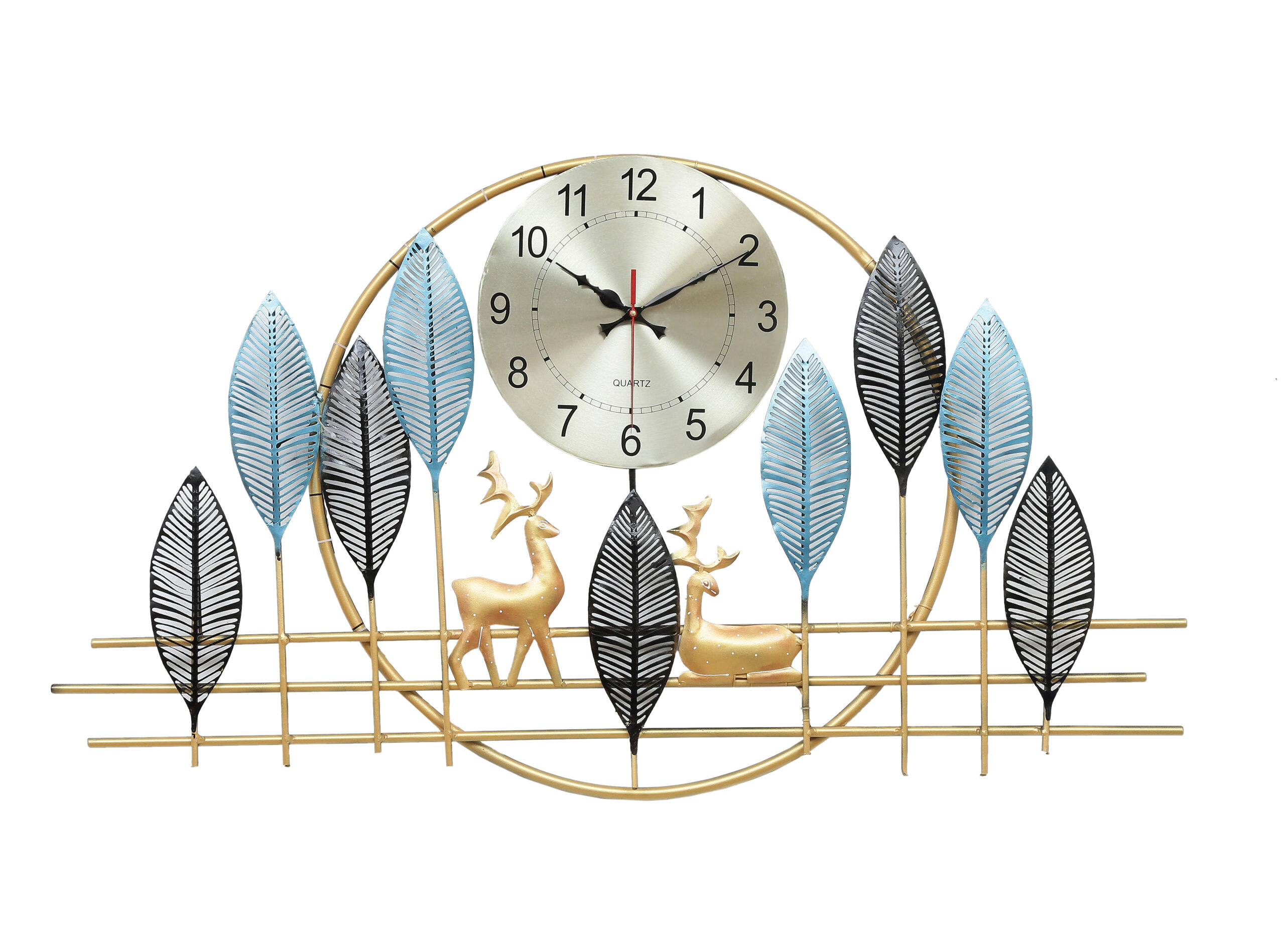 Luminous Forest Harmony – Metal Wall Clock with Deer & Leaf Art - Image 4