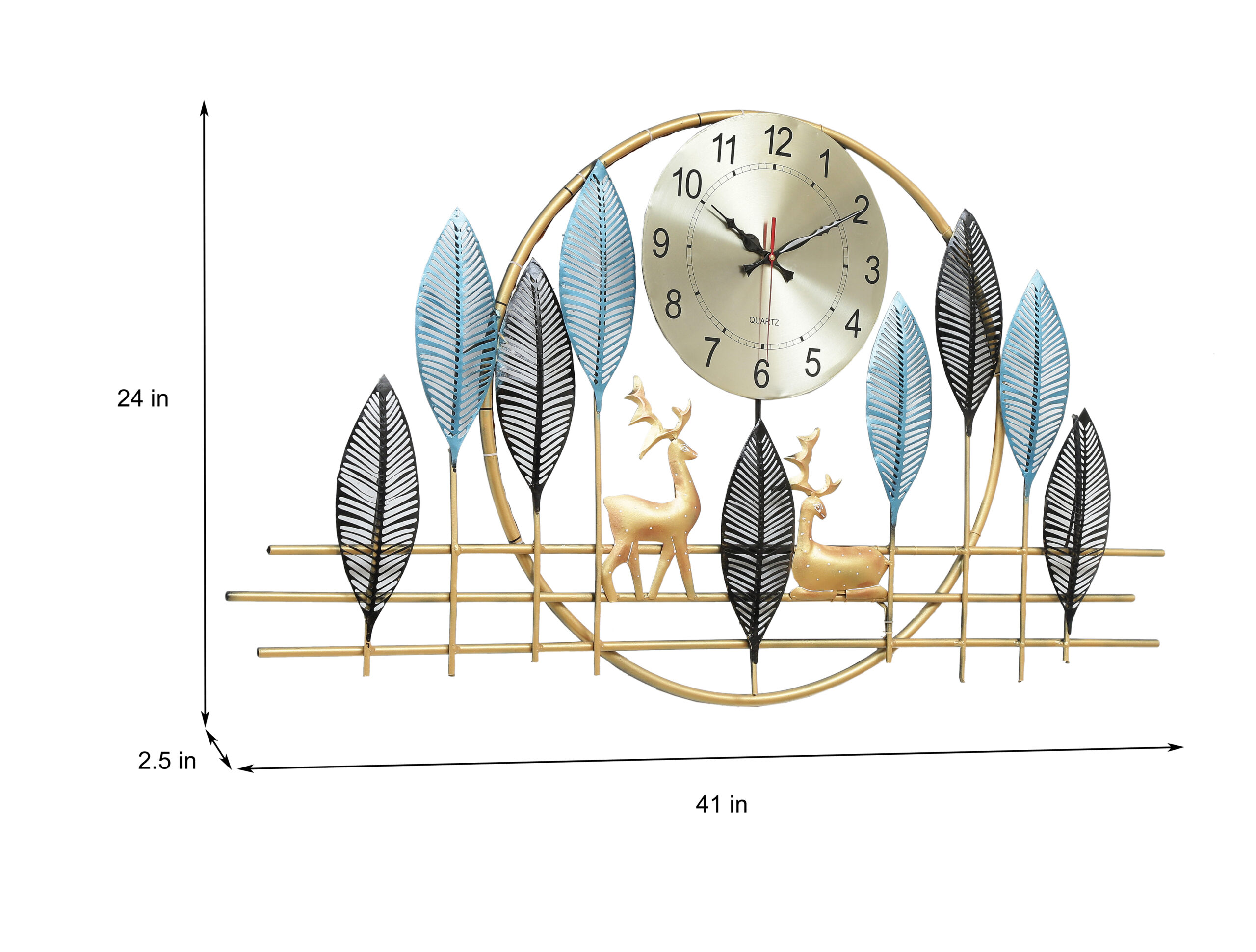 Luminous Forest Harmony – Metal Wall Clock with Deer & Leaf Art - Image 5