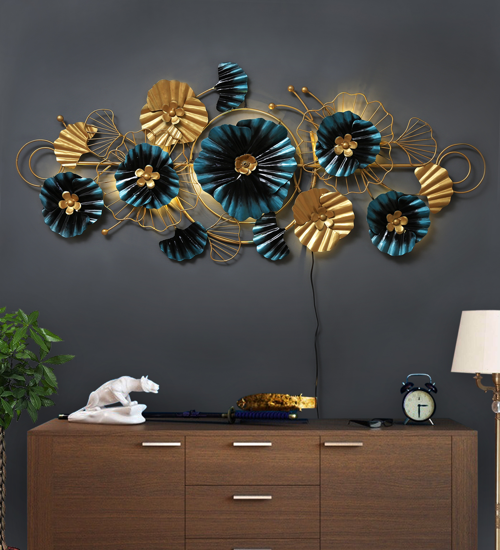Royale Bloom Radiance – Blue-Gold LED Metal Wall Art - Image 5