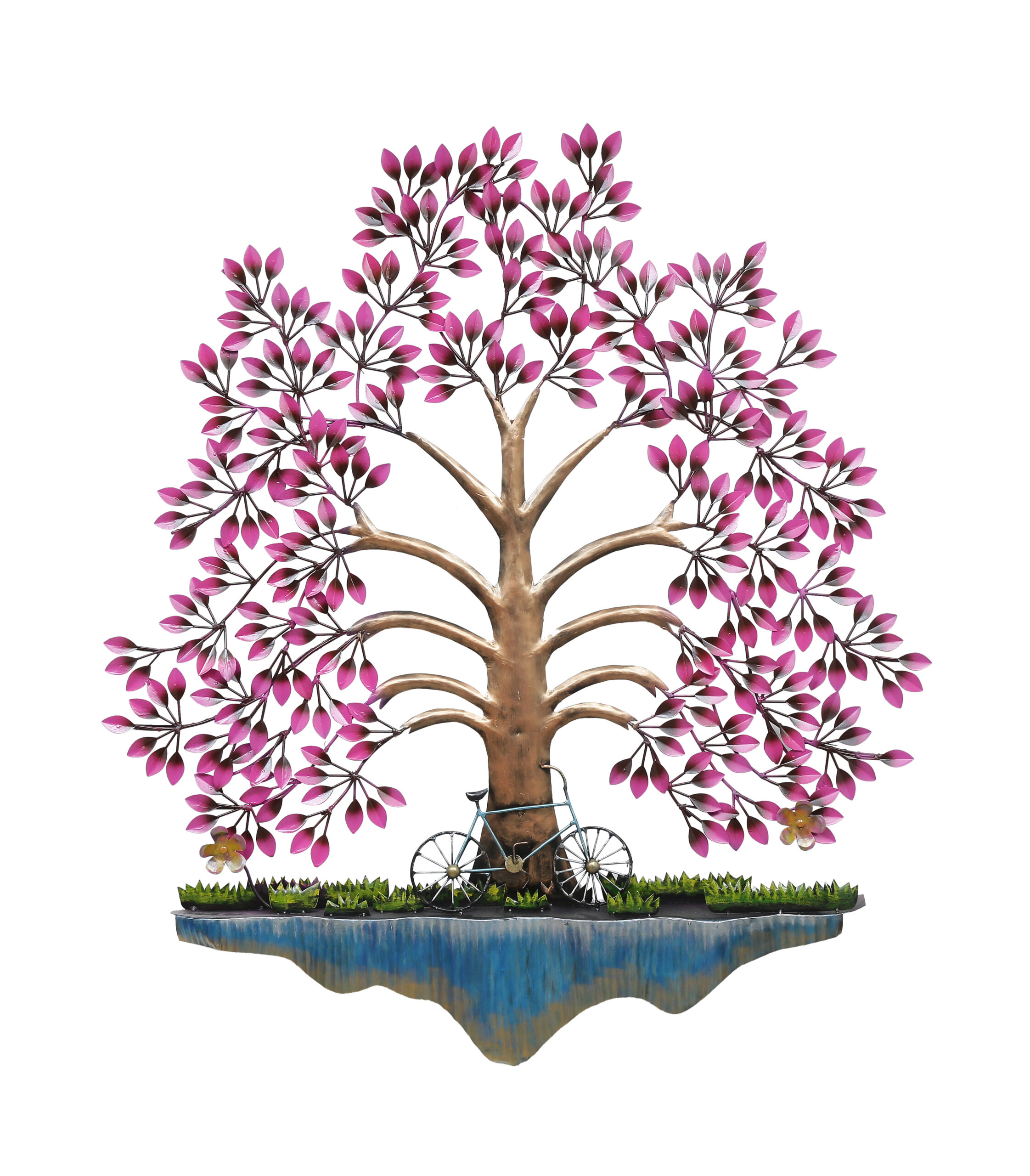 Vintage Glow Tree Metal Wall Art with Backlight & Bicycle Design - Image 4