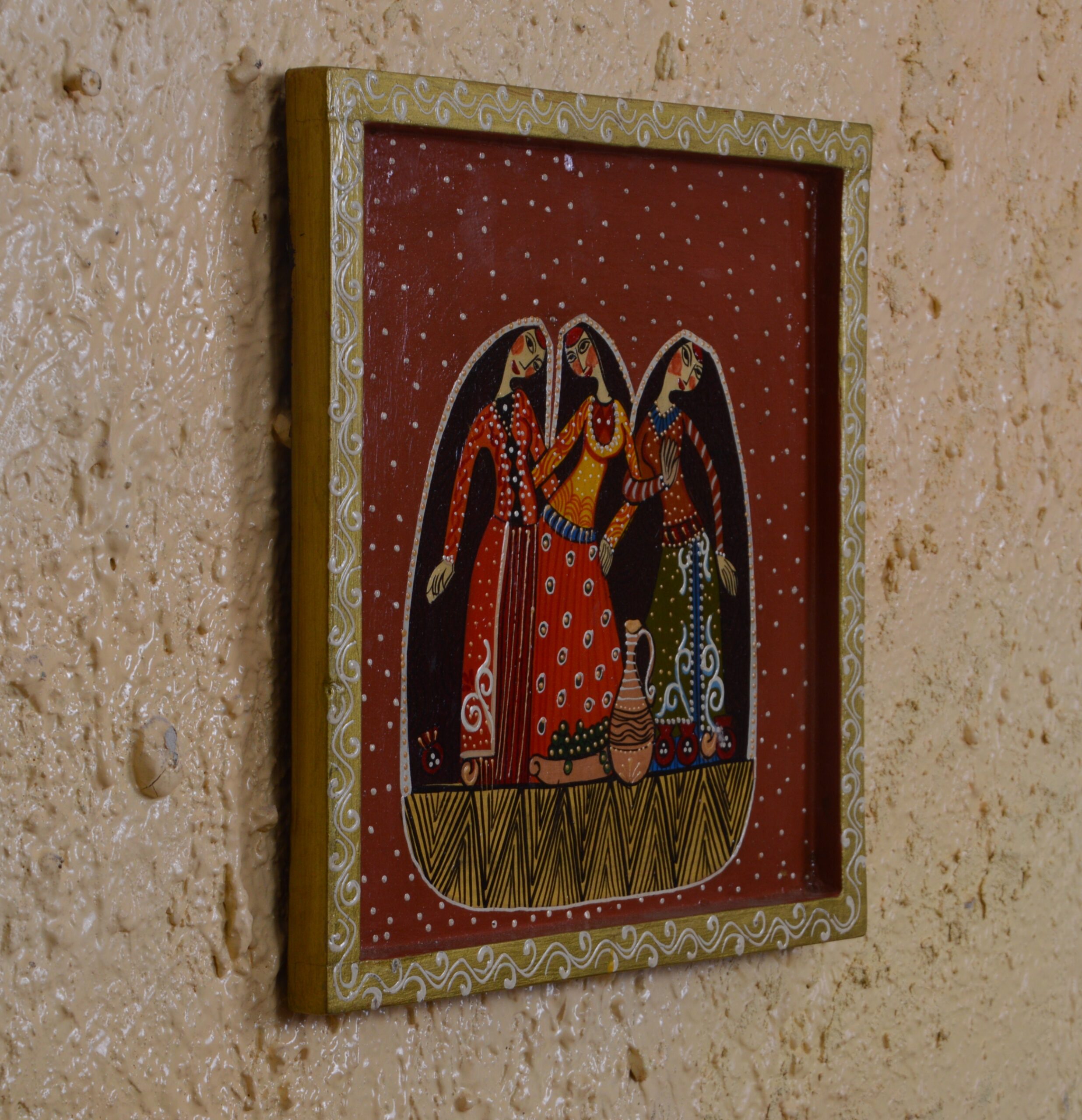 Folk Sisters Gathering – Traditional Tribal Art Panel - Image 4