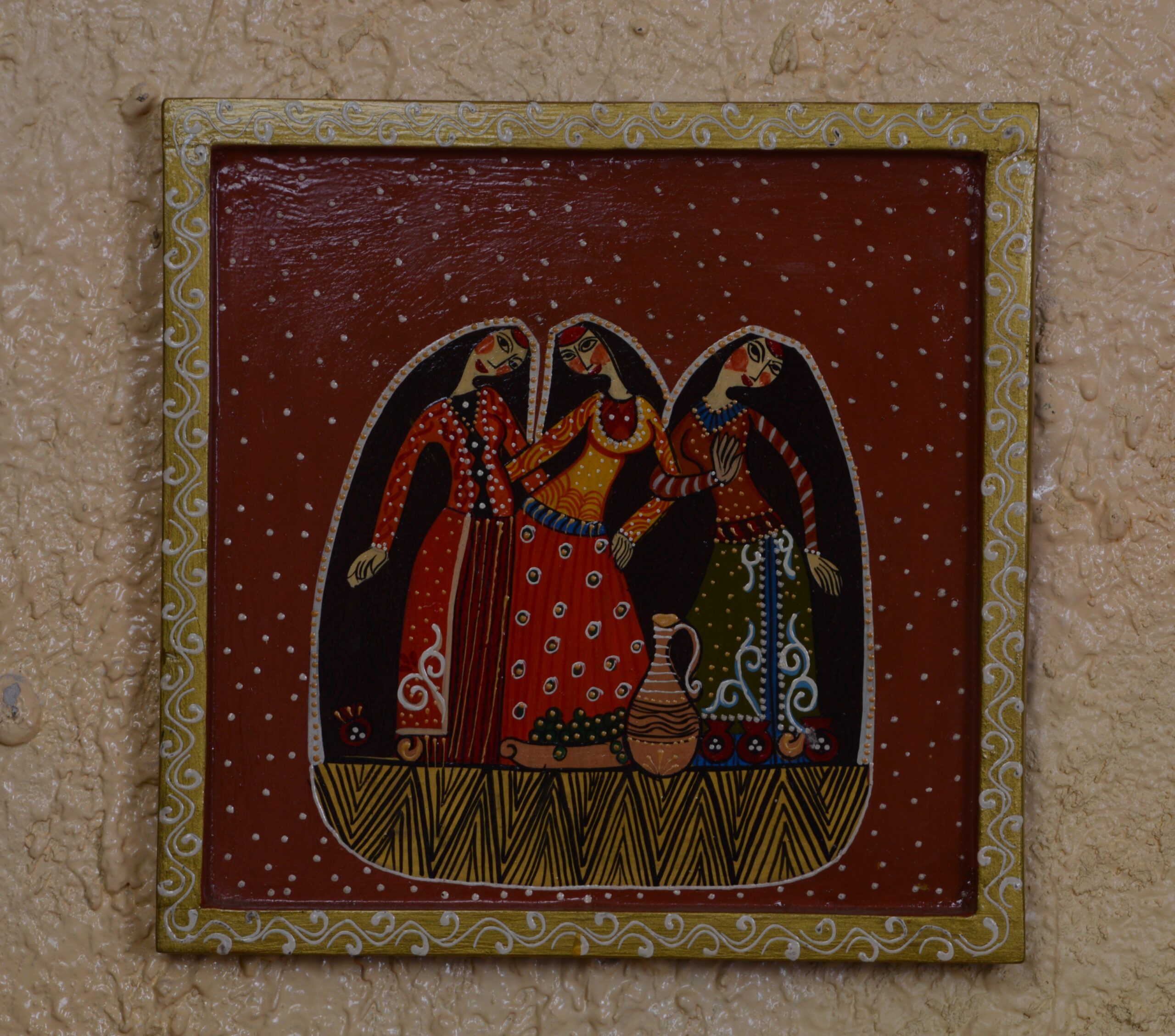 Folk Sisters Gathering – Traditional Tribal Art Panel - Image 2