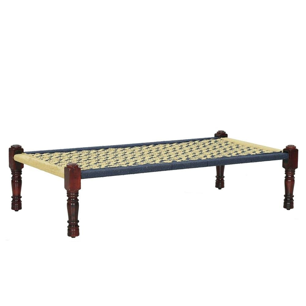 Handcrafted Wooden Traditional Charpai / Khatiya with Cotton Rope Weaving - Image 3